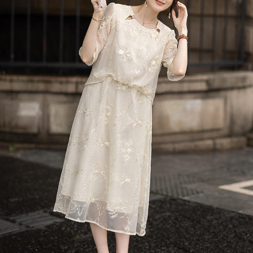 新中式圆领刺绣，高级感连衣裙 AHM-msdm576 商品图1