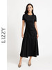 LIZZY 时尚法式简约弹力针织抽褶开叉长款连衣裙7420 商品缩略图0