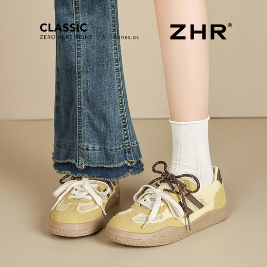 ZHR网面德训鞋女2025夏季新款多巴胺拼色透气运动复古平底阿甘鞋 商品图4