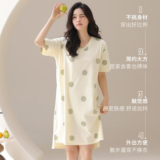 丁摩 大码睡裙女夏季薄款半袖波点中长裙外穿甜美可爱女士【棉+莫代尔】睡裙5ZF-  22581 商品图1