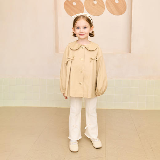 马克珍妮女童蝴蝶娃娃领纯棉风衣外套2025年秋装新款551575 商品图1