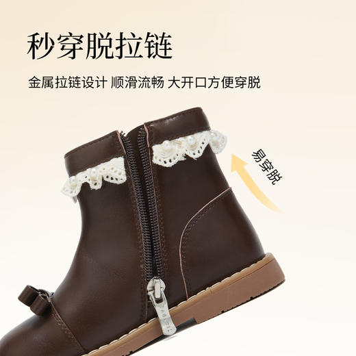 泰兰尼斯meta秋新款复古百搭舒适防滑精致公主风女童儿童短靴皮靴  M04X5C6704 商品图3