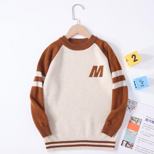 Avann阿曼衣12针M字母袖子拼色运动款儿童羊毛衫MWF27 商品图5