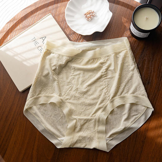 雀说 【4条】内裤女蕾丝高腰大码10A抗菌桑蚕丝加长裆三角裤HY3976-9 商品图7