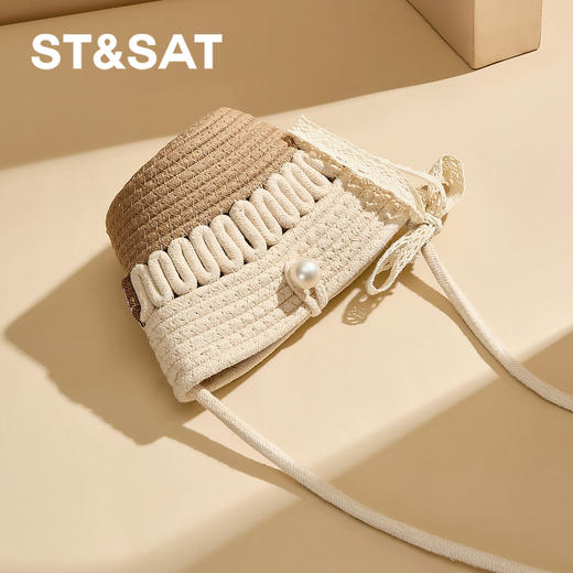 星期六森系蕾丝蝴蝶结草编斜挎单肩包SSD521A02X 商品图3