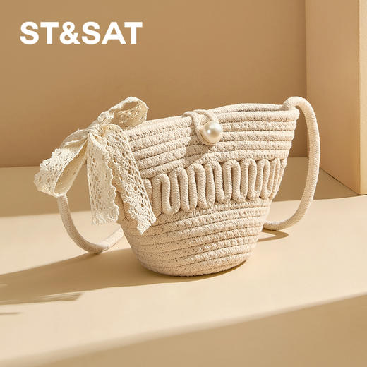 星期六森系蕾丝蝴蝶结草编斜挎单肩包SSD521A02X 商品图5