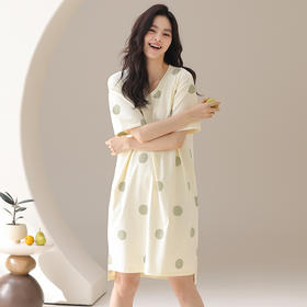丁摩 大码睡裙女夏季薄款半袖波点中长裙外穿甜美可爱女士【棉+莫代尔】睡裙5ZF-  22581