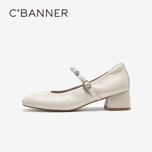 千百度羊皮玛丽珍鞋女粗高跟鞋小香风单鞋A25462512 商品图2