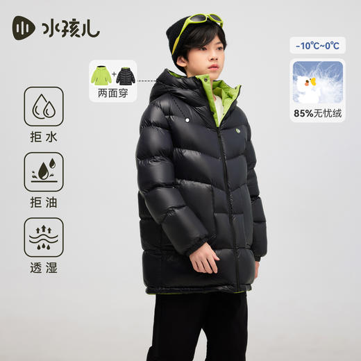 水孩儿童装两面穿羽绒服女童2025冬季新品男童防风防水连帽厚外套 商品图3