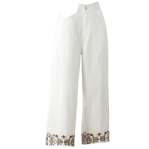 「自」全新升级【铂金会员174/天猫229/差价55】(11620)洛诗琳刺绣复古牛仔阔腿裤2025夏季高腰显瘦天丝直筒八分裤 商品图4