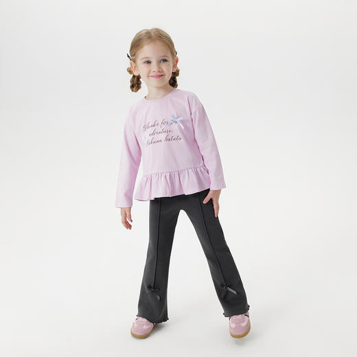 马克珍妮女童立体蝴蝶结轻弹微喇裤2025年秋装新款551320 商品图2