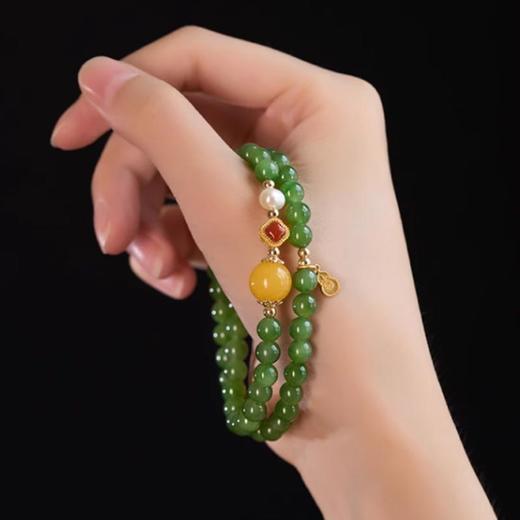 小福牌蜜蜡转运珠双圈碧玉和田玉手串6mm 商品图3