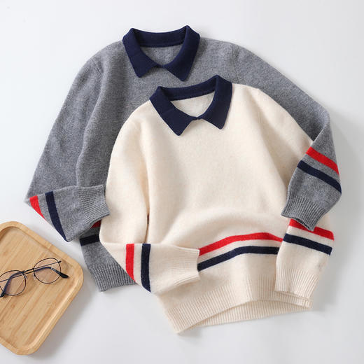 Avann阿曼衣12针Polo领儿童拼接羊毛衫MWF-53 商品图2