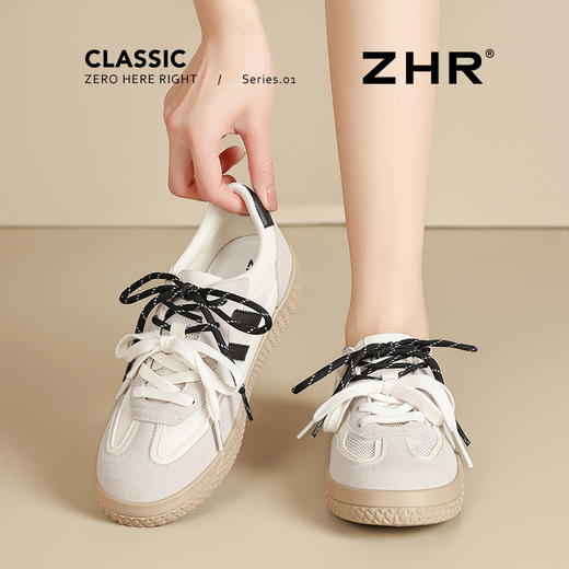 ZHR网面德训鞋女2025夏季新款多巴胺拼色透气运动复古平底阿甘鞋 商品图3