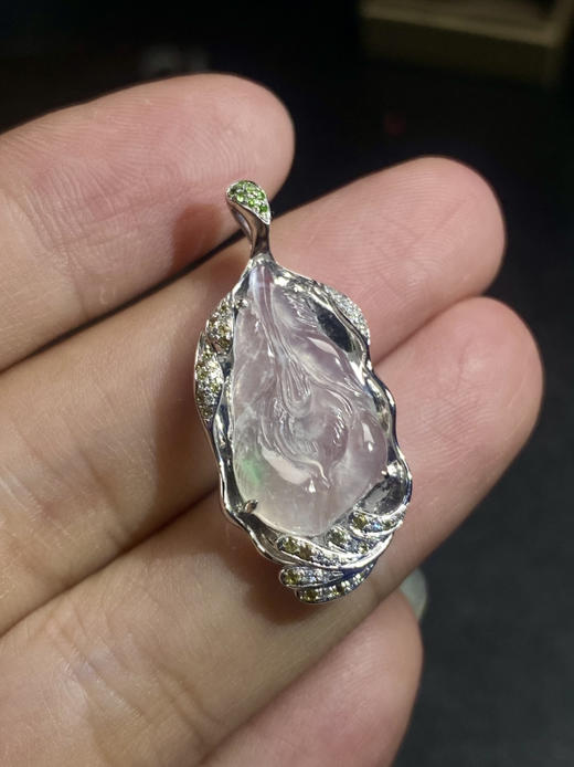 【FC0065】18K金镶嵌翡翠飘绿凤羽吊坠 冰润起胶 飘花灵动 重金镶嵌 商品图3