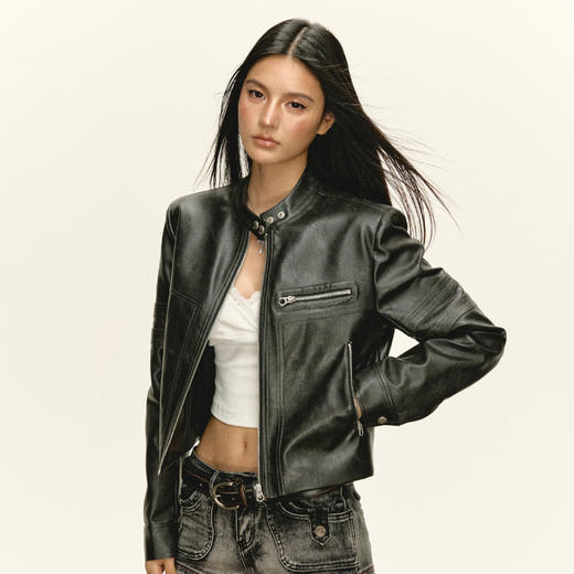 Ariseism 美式复古机车风pu皮衣短外套女秋季新款上衣 商品图3