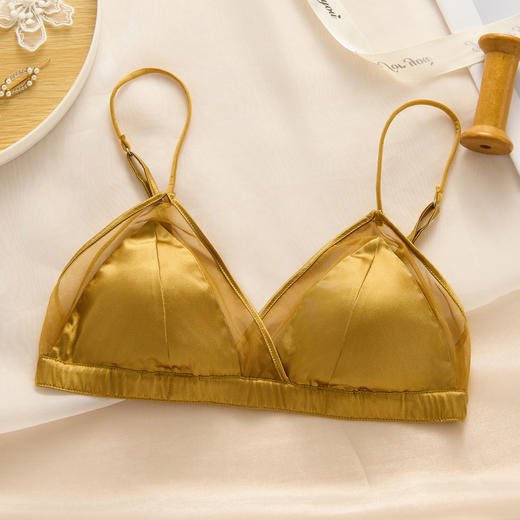 丁摩 法式内衣三角杯透纱网眼无钢圈文胸桑蚕丝薄款透气舒适真丝胸罩女5ZF-988 商品图2