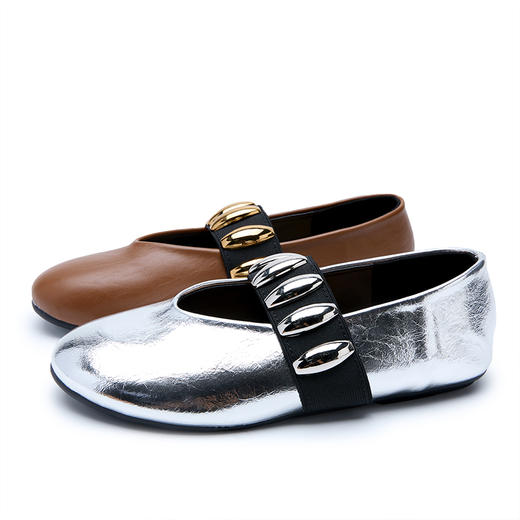 西遇平底单鞋女新款秋季小众设计感复古圆头软底银色玛丽珍鞋V1656915 商品图4