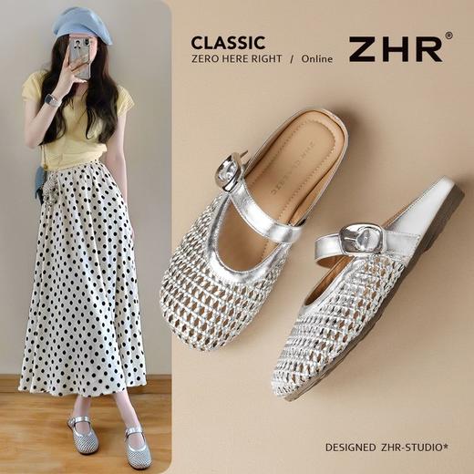 ZHR平底半拖鞋女2025新款夏季外穿镂空包头凉鞋时尚软底一脚蹬 商品图3