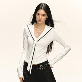 Ariseism 美式复古设计感海军风针织长袖T恤女秋新款辣妹修身上衣