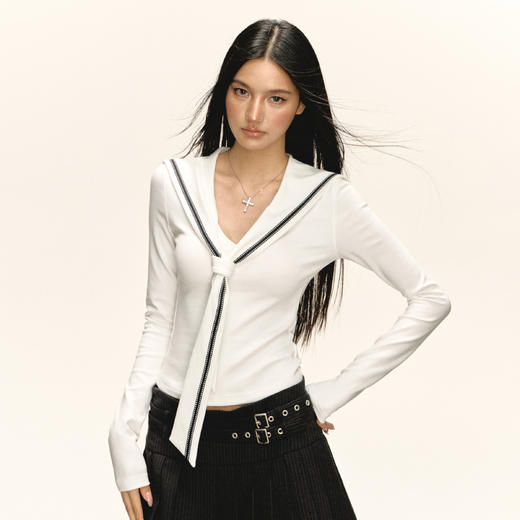 Ariseism 美式复古设计感海军风针织长袖T恤女秋新款辣妹修身上衣 商品图0