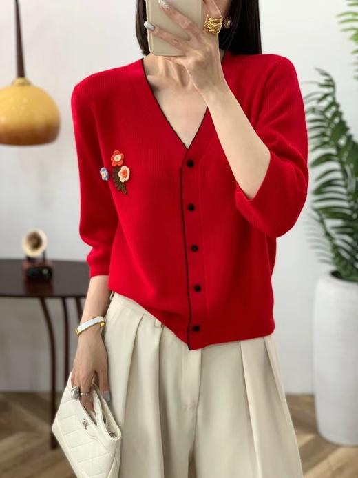 SZ3E50_红色_针织衫_春秋_手工钩花撞色修身_高级女装_BERNIEELEN 伯妮斯茵 商品图0