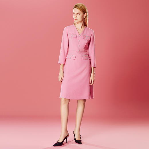 EITIE爱特爱气质精致优雅V领小香风收腰显瘦通勤连衣裙秋季新款7907619 商品图3