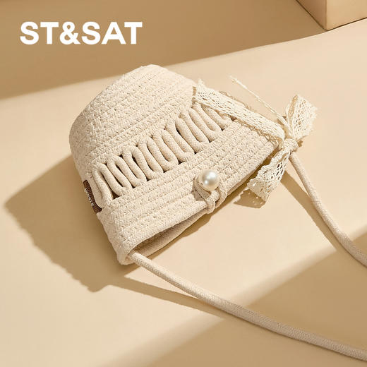 星期六森系蕾丝蝴蝶结草编斜挎单肩包SSD521A02X 商品图1