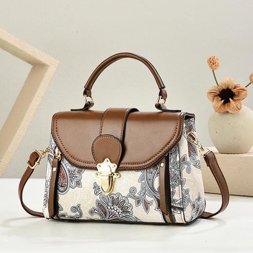 雀说 撞色时尚柔软印花单肩包简约手提斜挎女士小方包T0281 商品图7