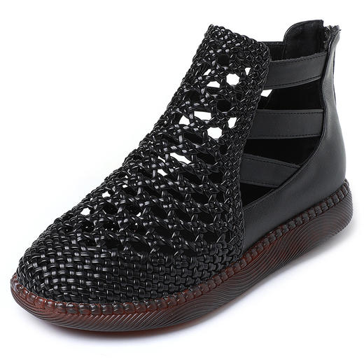 丁摩 民族风复古镂空凉鞋真皮夏新款女鞋平底休闲鞋编织妈妈鞋5ZF-125 商品图6