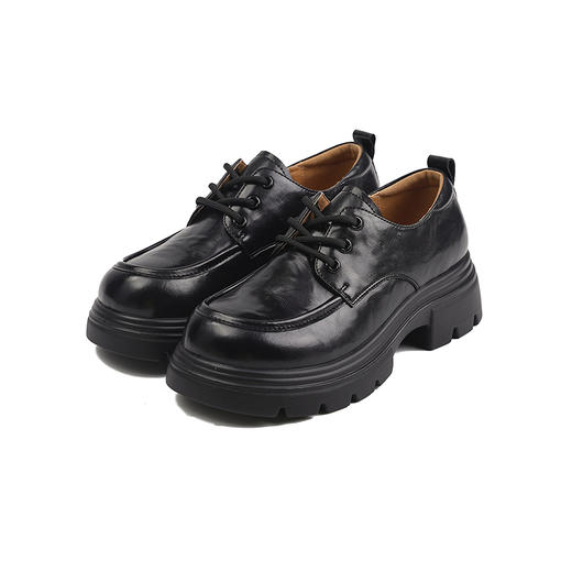 伊伴秋季复古系带乐福鞋厚底增高女时尚休闲鞋B25438851 商品图5