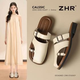 ZHR则则双扣饰平底拖鞋女2025夏季新款包头拖外出通勤ins超软女鞋