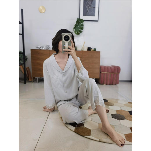 宽松版型 轻薄透气 云柔棉青果领套装 婴儿肌触感 贴肤无痕 松紧腰头 舒适不勒 商品图2