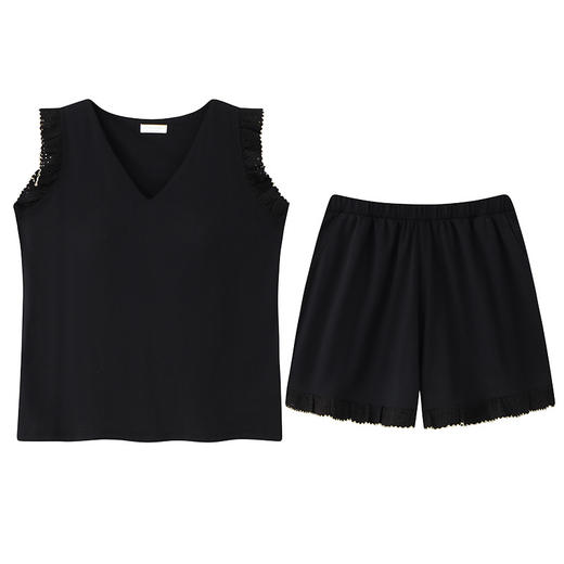 丁摩 带胸垫睡衣女夏季【纯棉】无袖背心短裤薄款可外穿夏天女士蕾丝家居服5ZF-  63035 商品图4