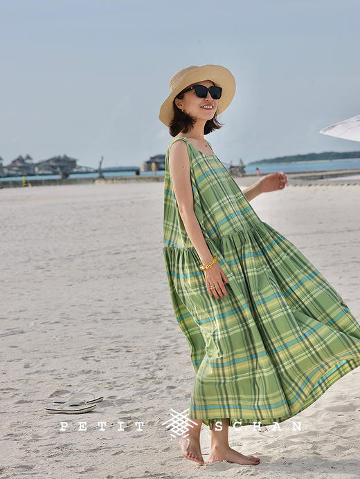 PETIT SCHAN小闪 CLO#874 Kikujiro's Summer 菊次郎的夏天 一千零一夜系列棉桑蚕丝格纹连衣裙 商品图1