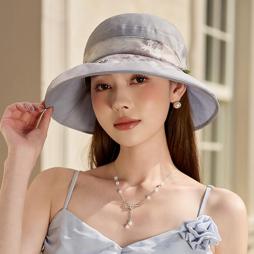 雀说 桑蚕丝防晒帽女夏季真丝透气逛街出游遮阳帽DUJ-9590 商品图1