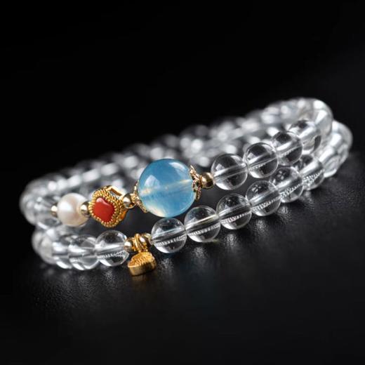 远澈海蓝宝转运珠白水晶双圈手串6mm 商品图1