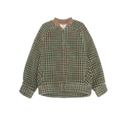 谜底毛毛外套女士2025冬季新款复古百搭格纹宽松棒球服258MW5503 商品图4