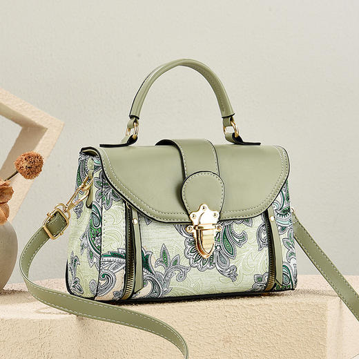 雀说 撞色时尚柔软印花单肩包简约手提斜挎女士小方包T0281 商品图3