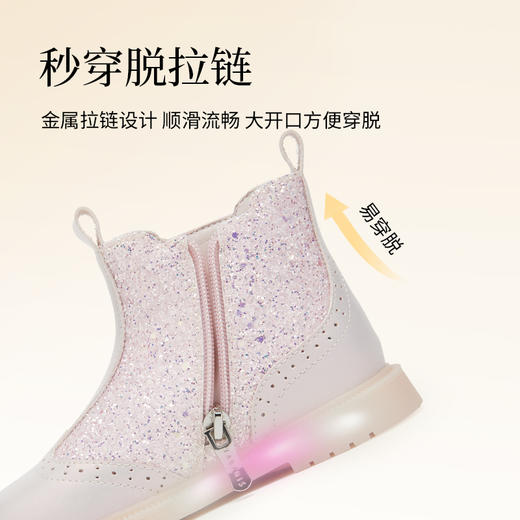 泰兰尼斯儿童闪灯皮靴秋季女童靴子闪灯鞋子女童甜心皮靴儿童靴子 M04X5C6669 商品图3