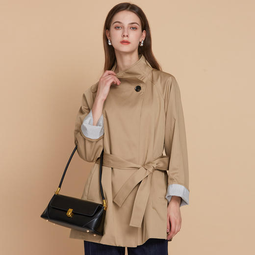 EITIE爱特爱早秋防风立领卡其色宽松2025秋季新款中长款风衣C2504804 商品图1