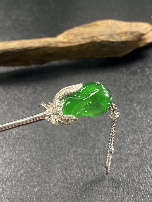 【FC0060】18K金镶嵌翡翠阳绿白菜发簪 冰润细腻 色泽阳绿 美观大气 商品图3