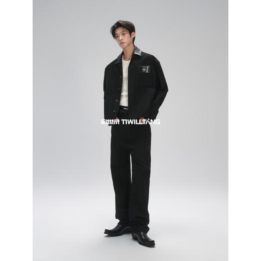 启世录TIWILLTANG“崛隙间境”纯棉透气帆布拼皮长裤 商品图0