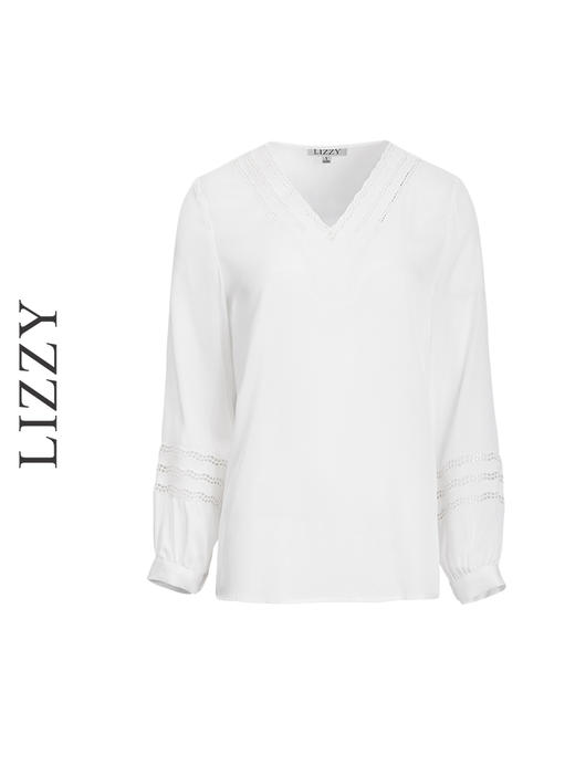 LIZZY 复古优雅百搭通勤弹力缎真丝刺绣V领衬衫7401 商品图4