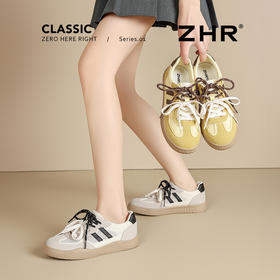 ZHR网面德训鞋女2025夏季新款多巴胺拼色透气运动复古平底阿甘鞋