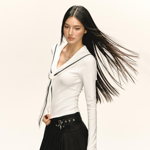 Ariseism 美式复古设计感海军风针织长袖T恤女秋新款辣妹修身上衣 商品图3