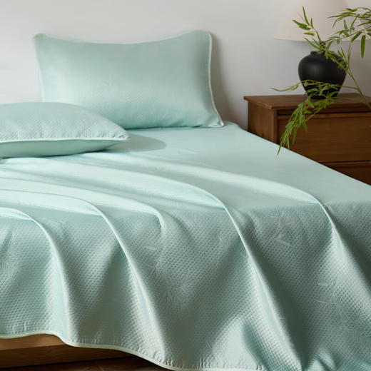 恒源祥素色提花凉席三件套可机洗凉感冰丝席空调席软席子宿舍(竹影） 商品图2