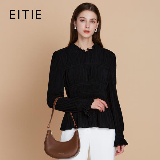 【舒适醋纤木耳领衬衫】EITIE爱特爱压褶显瘦长袖T恤2025秋季新款C2513836 商品图0