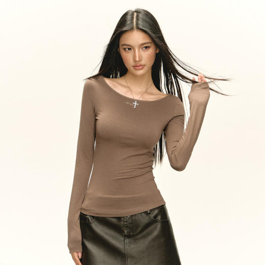 Ariseism 美式复古设计感长袖T恤女秋季新款辣妹修身上衣 商品图0