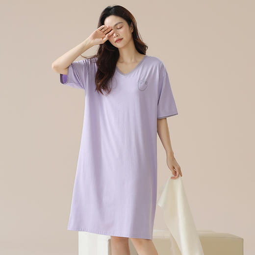 丁摩 睡裙女夏款莫代尔短袖V领可外穿家居服夏天薄款女士睡裙5ZF-22565 商品图5